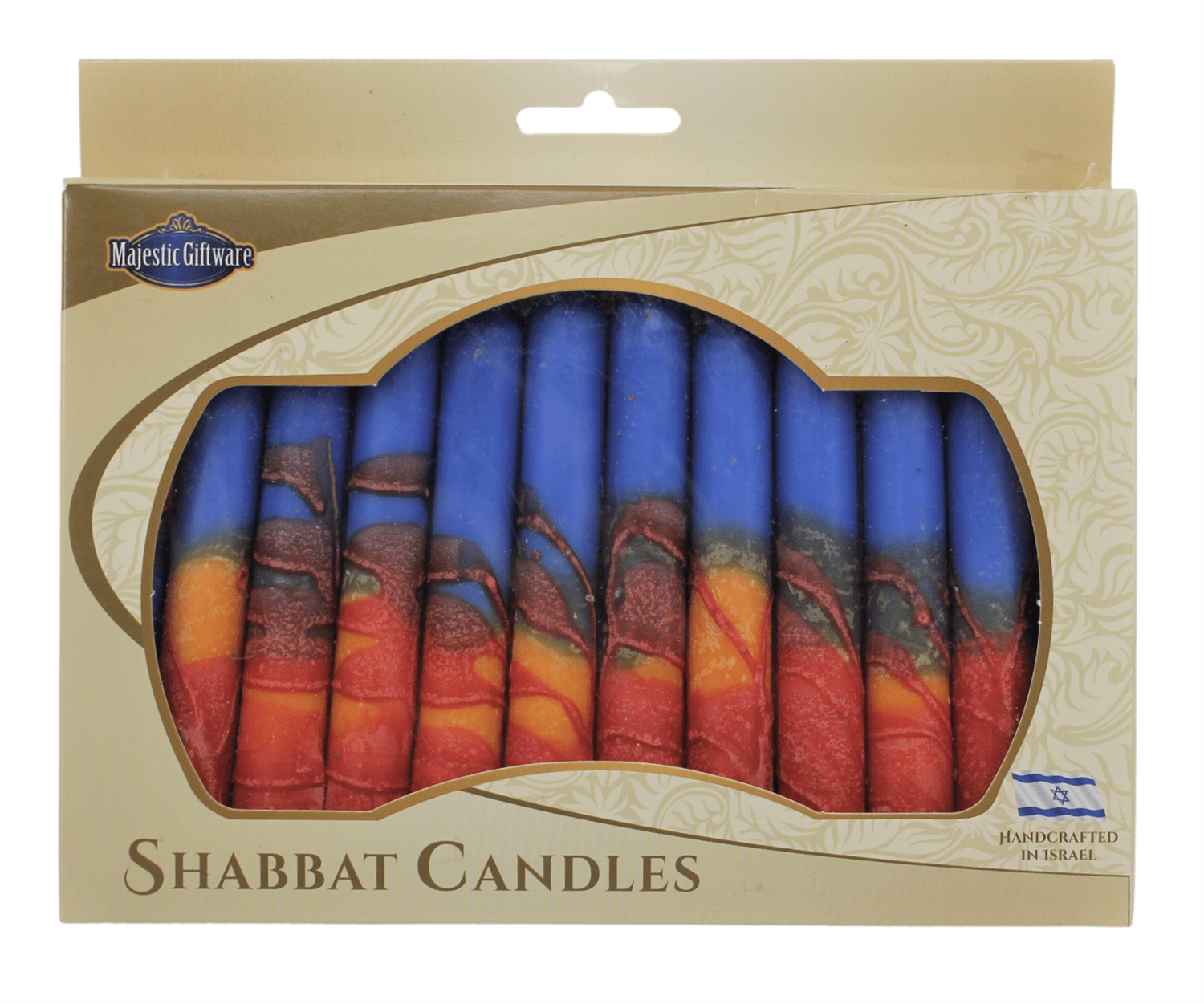 Safed Shabbat Candles Israeli Hand Crafted Harmony Blue & Red Shabbat Candles | Set of 12