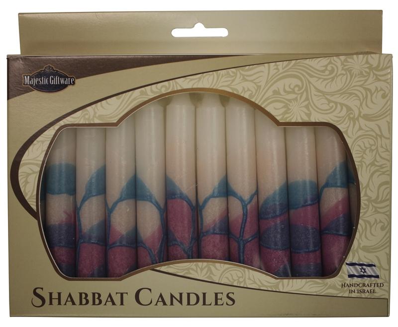 Safed Shabbat Candles Israeli Hand Crafted Tree Turquoise Shabbat Candles | Set of 12