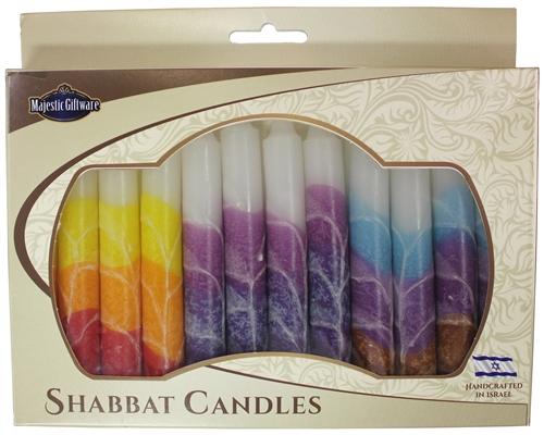 Israeli Hand-Crafted Multicolored Shabbat Candles | Set of 12