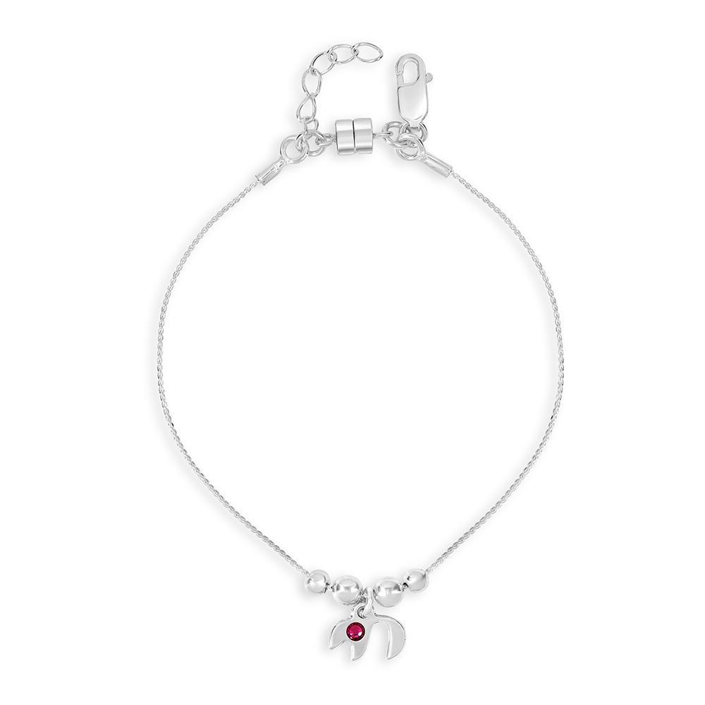 Shira Jewelry - Solo Circular Chai Bracelet – Silver & Fuchsia Crystals - ModernTribe