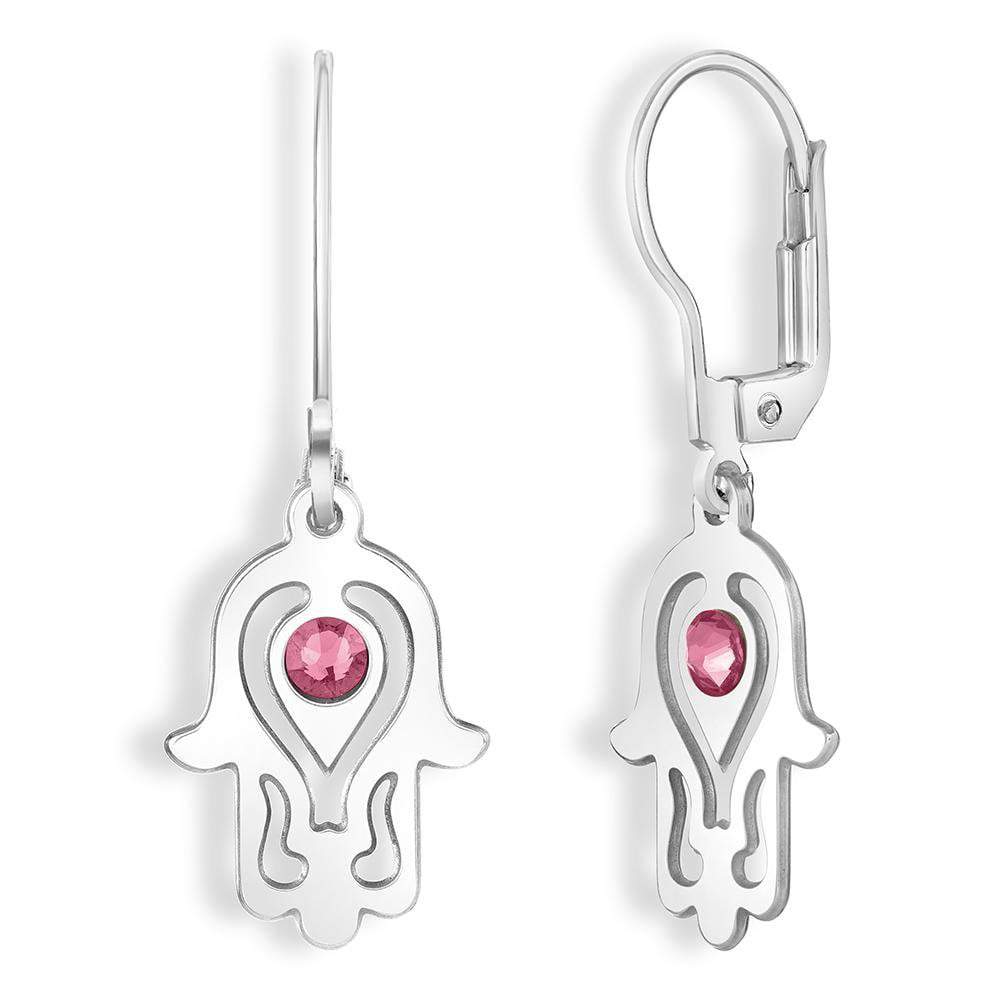 Shira Jewelry Earrings Silver Radiance Hamsa Earrings–Rose Swarovski Crystal