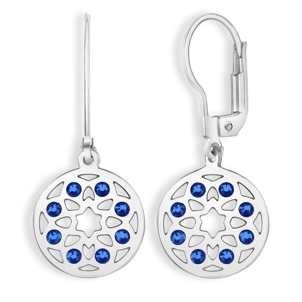 Shira Jewelry Earrings Silver Star of David Mandala Earrings - Sapphire Crystals