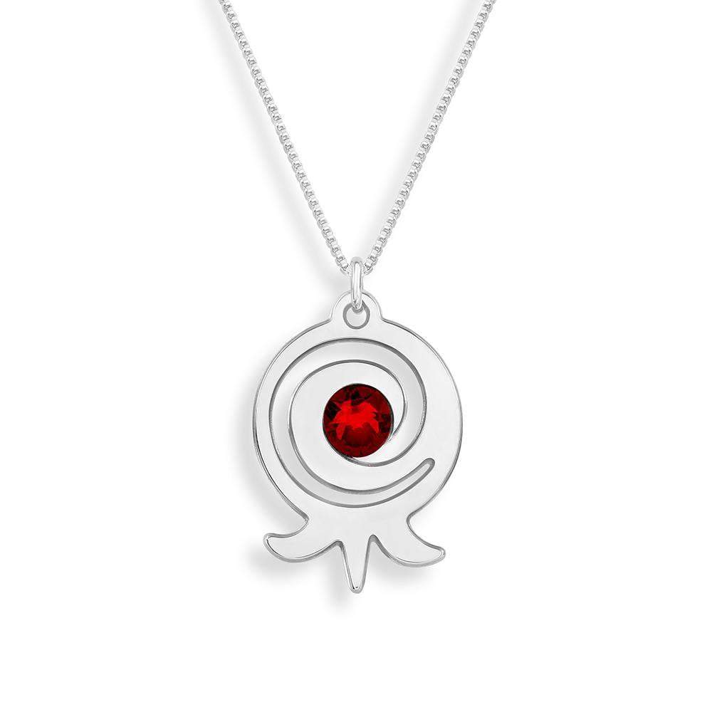 Shira Jewelry Necklace Silver Spiral Pomegranate Necklace - Siam Crystal
