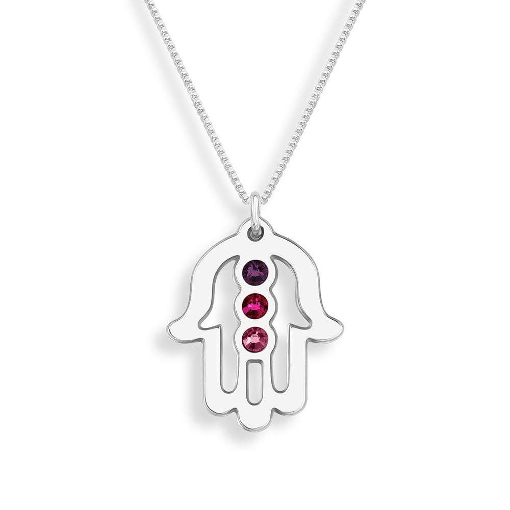 Shira Jewelry - Trio Hamsa Necklace – Purple Shades Crystals - ModernTribe