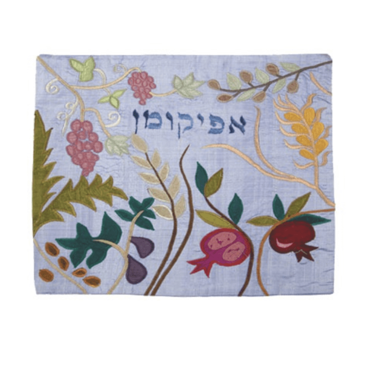 Yair Emanuel - Seven Species Appliquéd Afikomen Bag by Yair Emanuel - Blue - ModernTribe