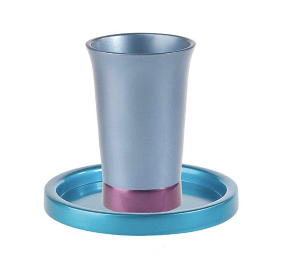 Yair Emanuel - Anodized Aluminum Kiddush Cup and Dish by Yair Emanuel - Turquoise and Purple - ModernTribe