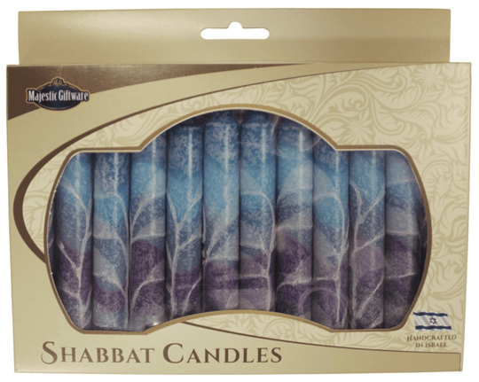 Israeli Hand Crafted Fantasy Blue Shabbat Candles | Set of 12