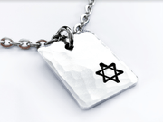 Everything Beautiful Necklaces Aluminum Small Star of David Hammered Rectangle Necklace - Aluminum