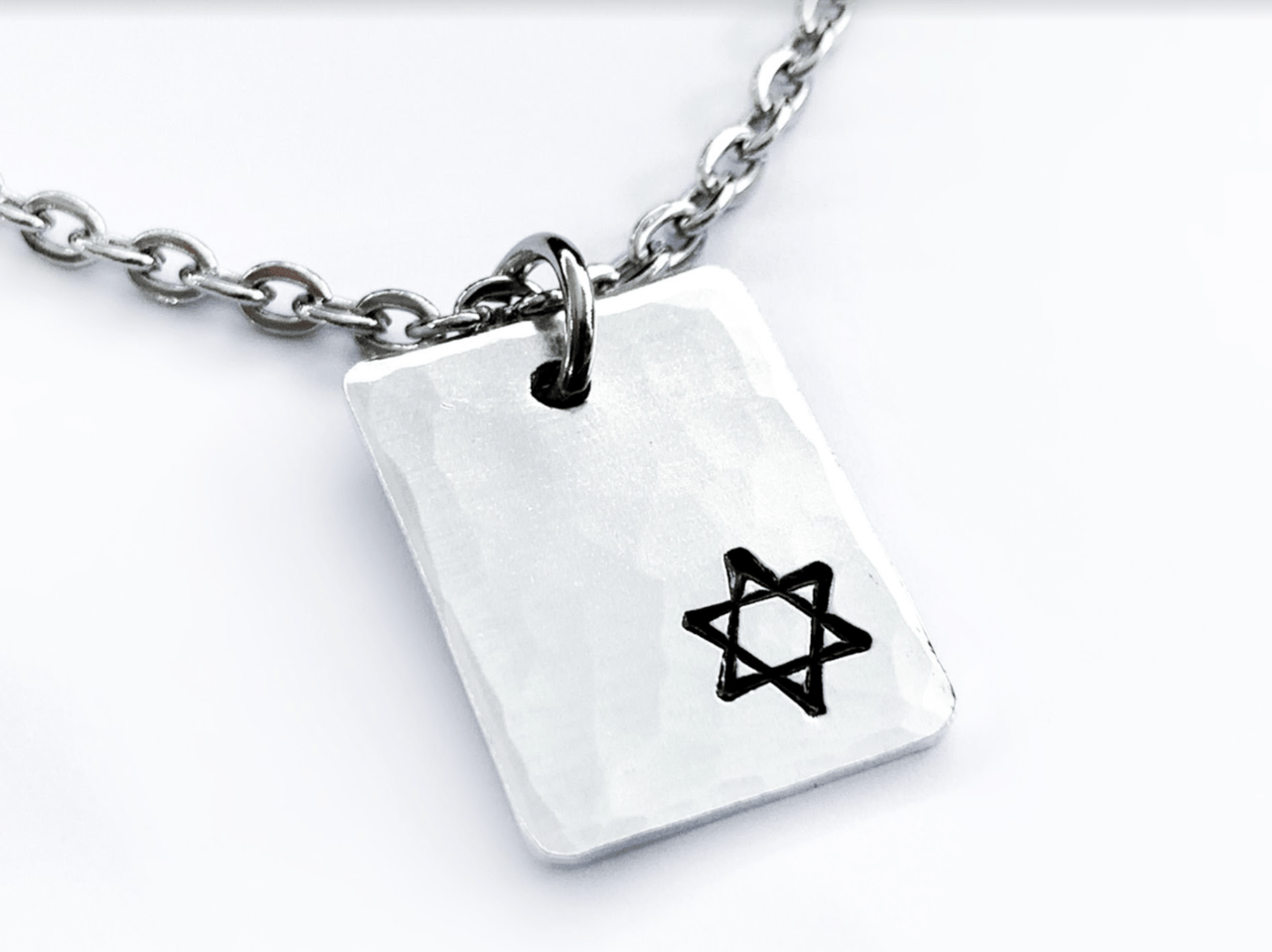 Everything Beautiful - Small Star of David Hammered Rectangle Necklace - Aluminum - ModernTribe
