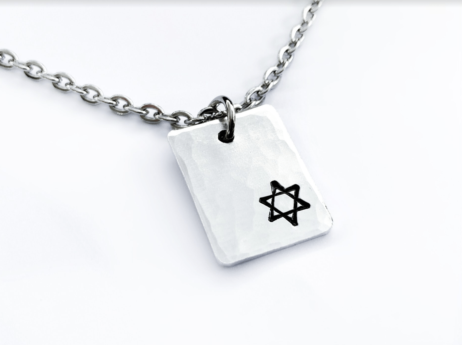 Everything Beautiful Necklaces Aluminum Small Star of David Hammered Rectangle Necklace - Aluminum