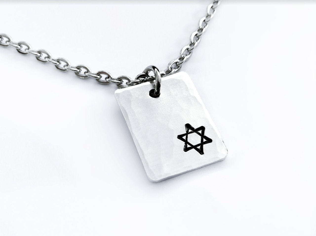 Everything Beautiful - Small Star of David Hammered Rectangle Necklace - Aluminum - ModernTribe