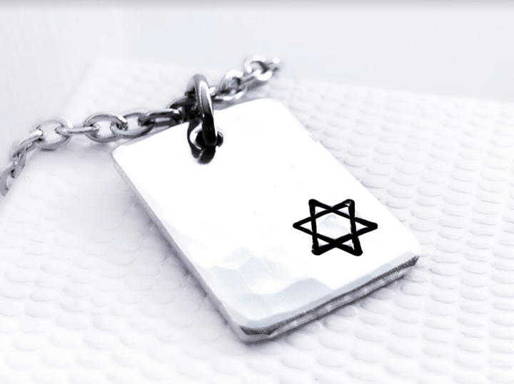 Everything Beautiful Necklaces Small Star of David Hammered Rectangle Necklace - Sterling Silver