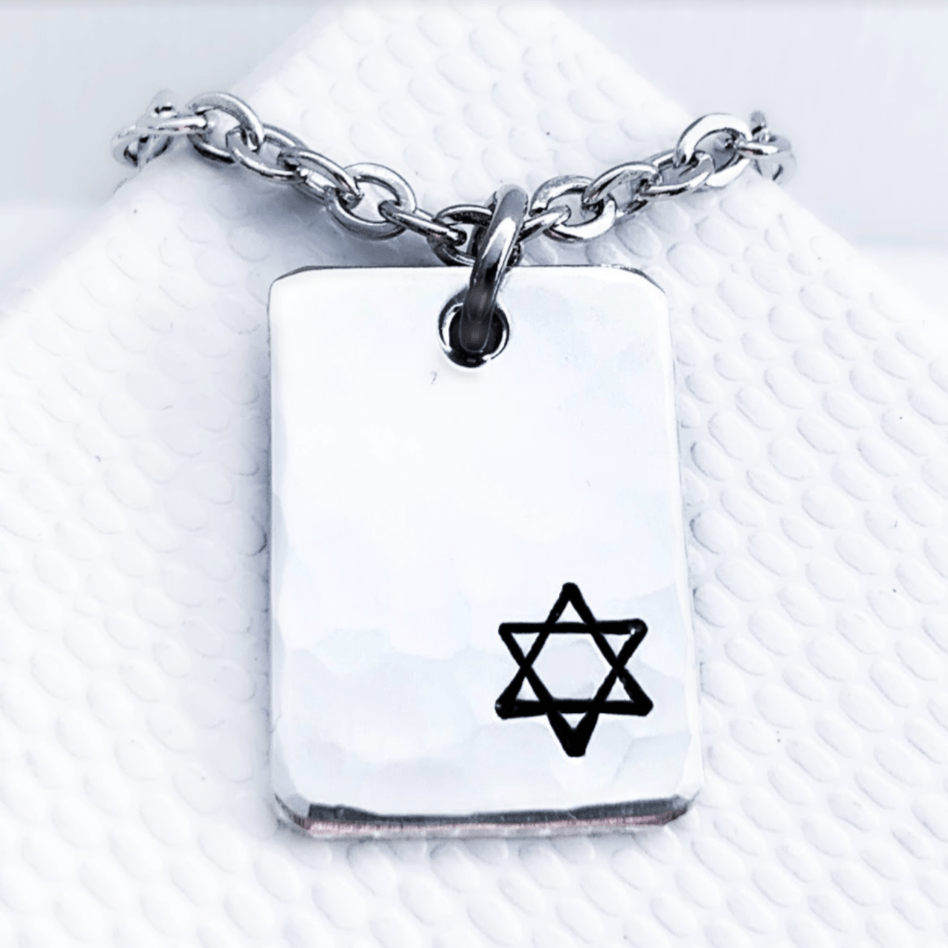 Everything Beautiful Necklaces Sterling Silver Small Star of David Hammered Rectangle Necklace - Sterling Silver