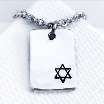 Everything Beautiful Necklaces Small Star of David Hammered Rectangle Necklace - Sterling Silver
