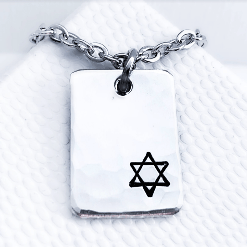 Everything Beautiful - Small Star of David Hammered Rectangle Necklace - Sterling Silver - ModernTribe