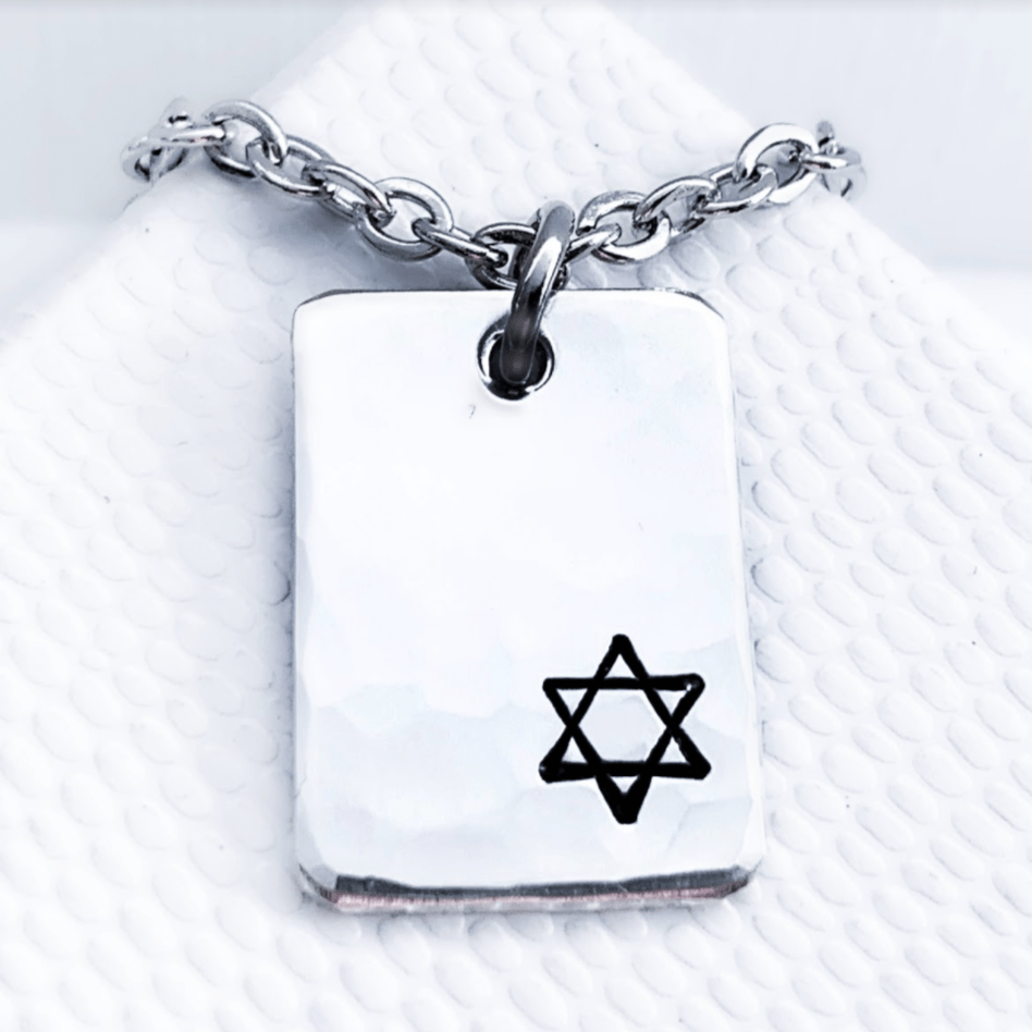 Everything Beautiful - Small Star of David Hammered Rectangle Necklace - Sterling Silver - ModernTribe