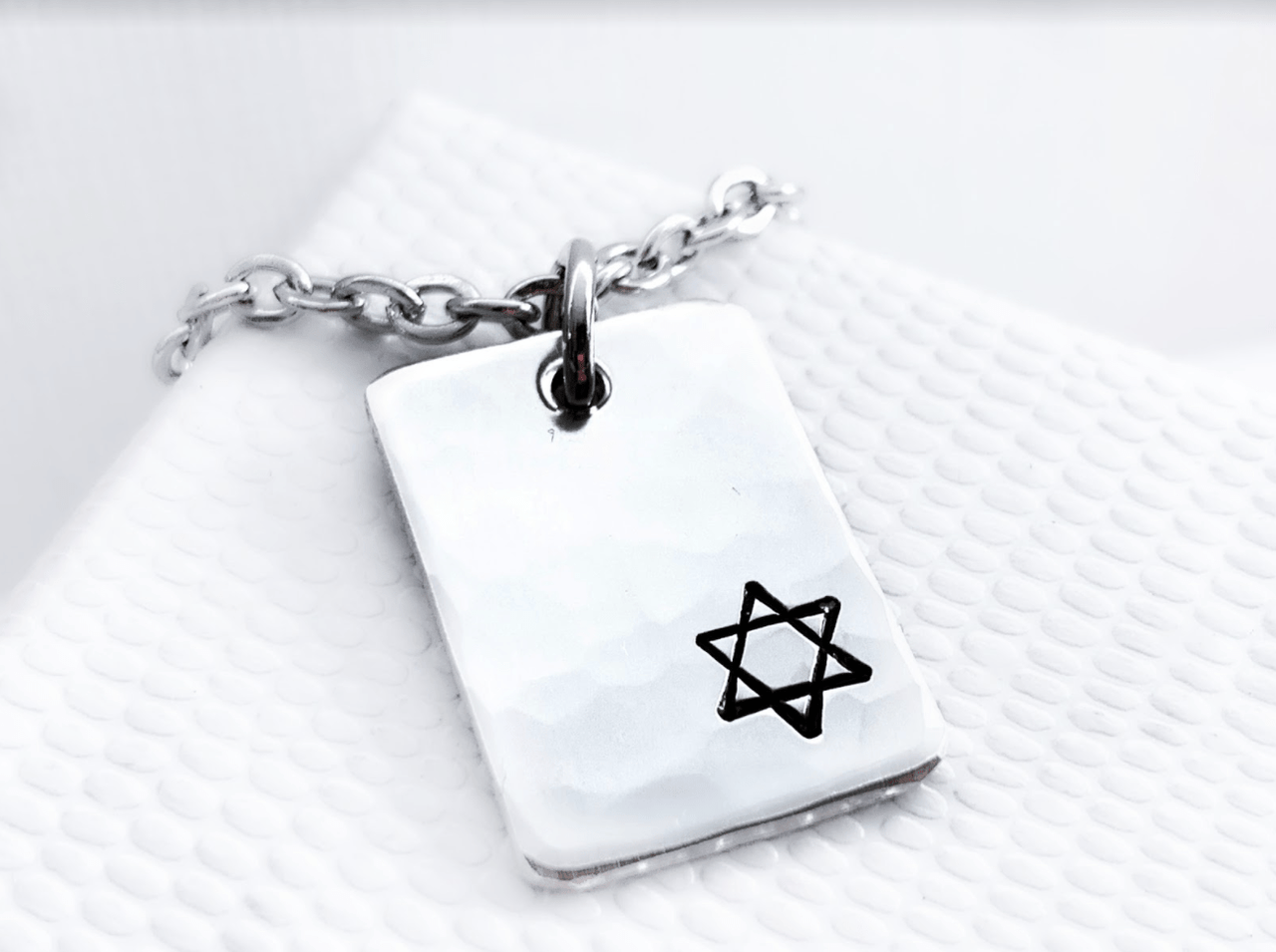 Everything Beautiful - Small Star of David Hammered Rectangle Necklace - Sterling Silver - ModernTribe