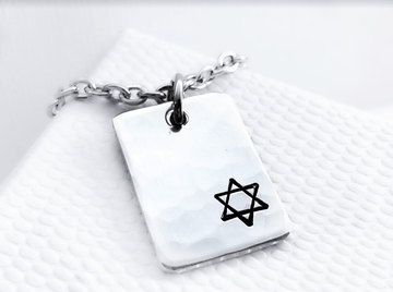 Everything Beautiful Necklaces Small Star of David Hammered Rectangle Necklace - Sterling Silver