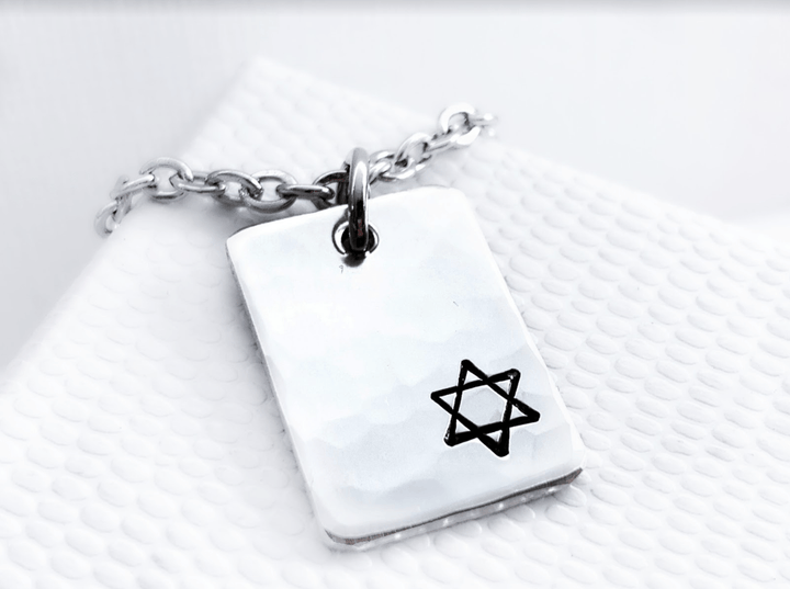 Everything Beautiful Necklaces Small Star of David Hammered Rectangle Necklace - Sterling Silver