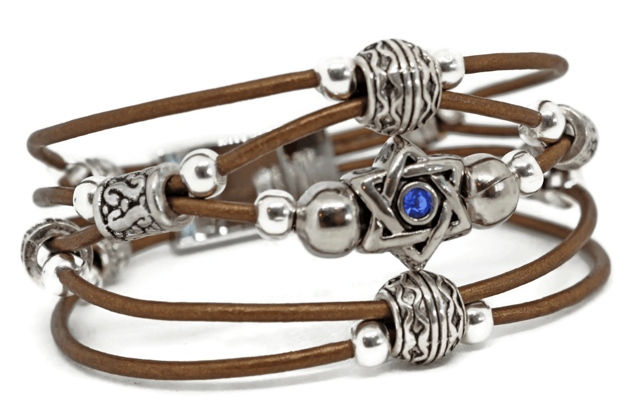My Tribe by Sea Ranch Jewelry - Swarovski Star of David Beaded Leather Bracelet - Bronze - ModernTribe