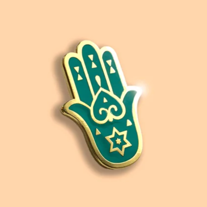 Piece of History Brooches or Lapels Green Hamsa Pin - Green