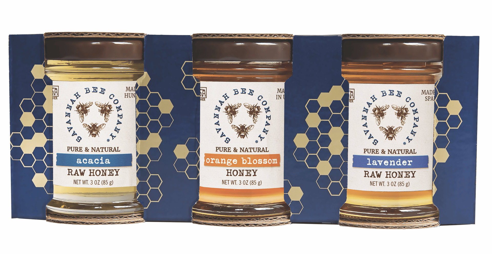 Savannah Bee Company Honey Artisanal Honey Sampler- 3oz Acacia, Orange Blossom, Lavender
