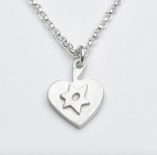 Star of David Heart Sterling Silver Necklace with Gem by Emily Rosenfeld