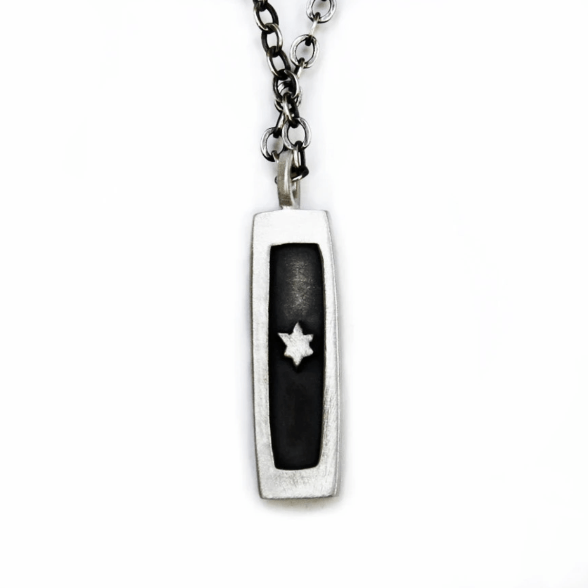Men s Shin Star Mezuzah Necklace on Silver Chain by Emily Rosenfeld