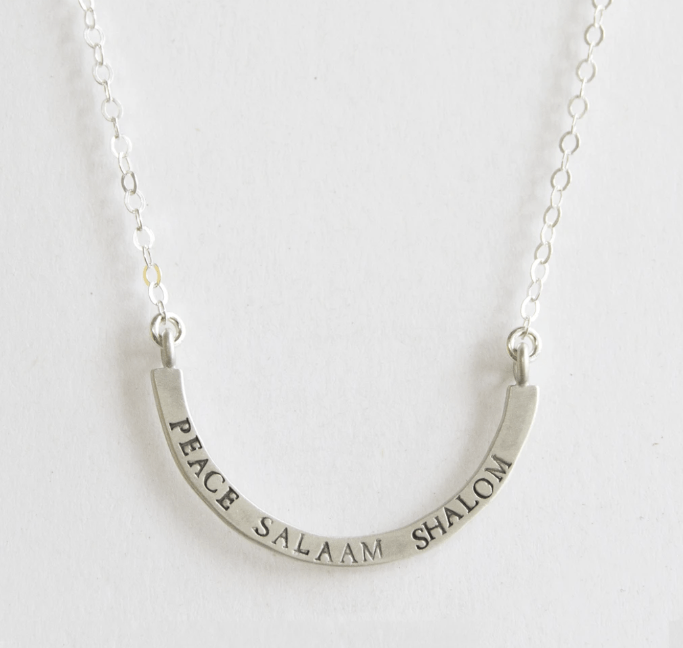Emily Rosenfeld Necklaces Silver Peace, Salaam, Shalom Cup Half Full Necklace by Emily Rosenfeld