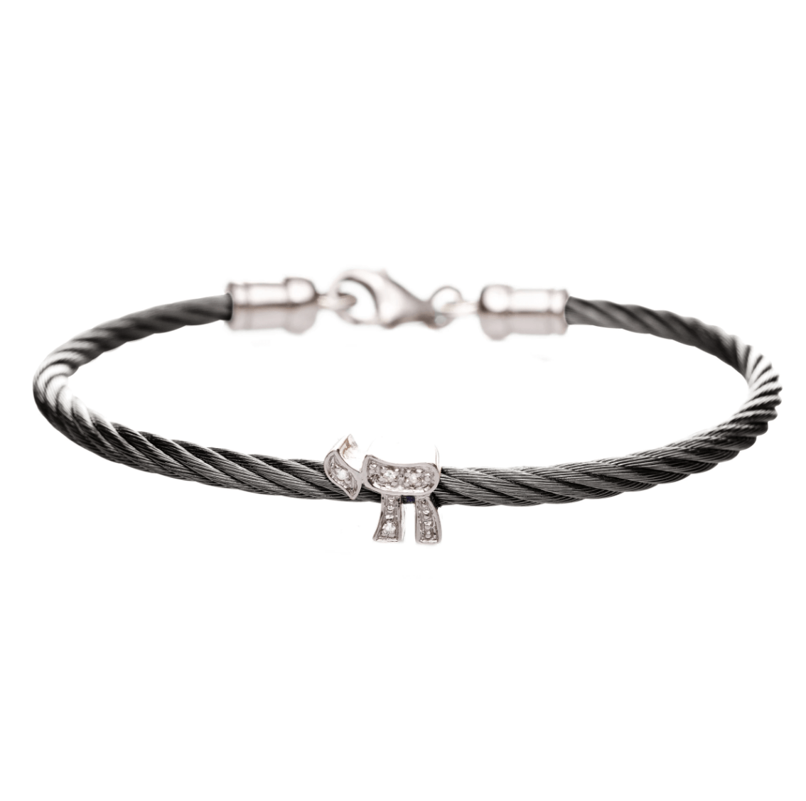 Alef Bet Bracelets Black Chai Diamond Stacking Cable Bracelets - Rose Gold, Gold, Silver or Black