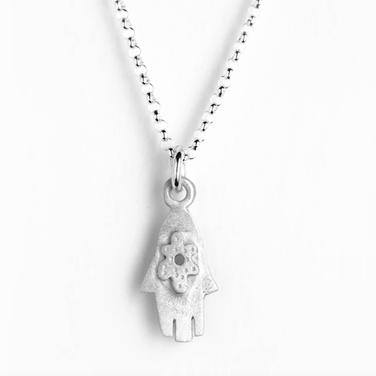 Flower Hamsa Sterling Silver Necklace by Emily Rosenfeld - Small or Medium