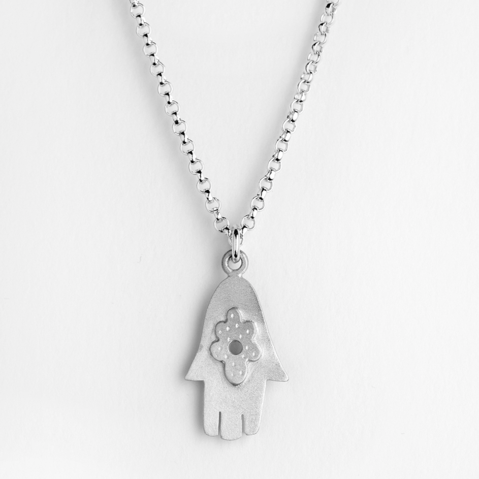 Emily Rosenfeld - Flower Hamsa Sterling Silver Necklace by Emily Rosenfeld - Small or Medium - ModernTribe