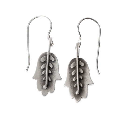 Botanical Sterling Silver Hamsa Earrings by Emily Rosenfeld