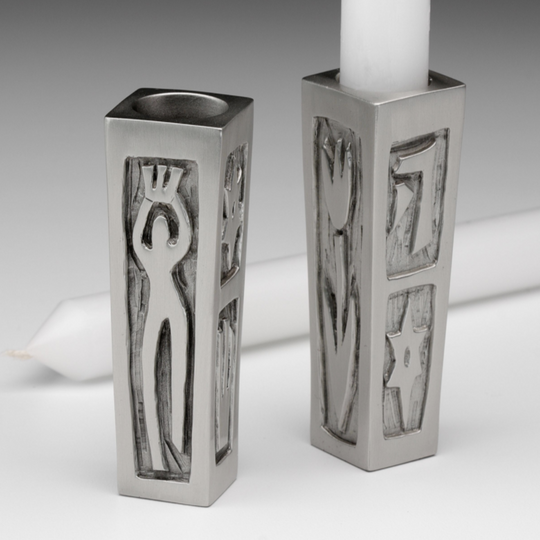 Shabbat Candle Holders with Figures by Emily Rosenfeld