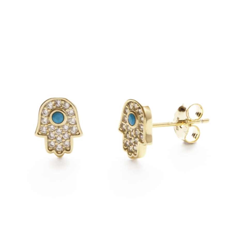 Stitch and Stone Earrings Gold CZ Hamsa Studs