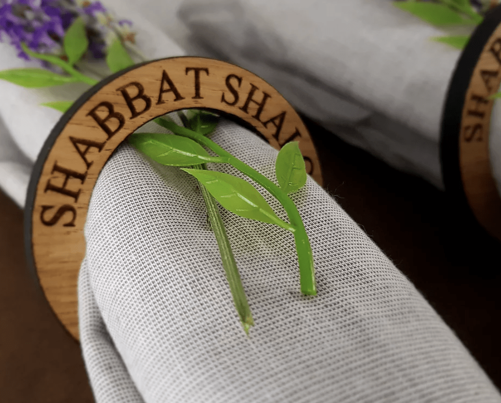 Danke Judaica - Shabbat Shalom Oak Napkin Rings - Set of 4 - ModernTribe