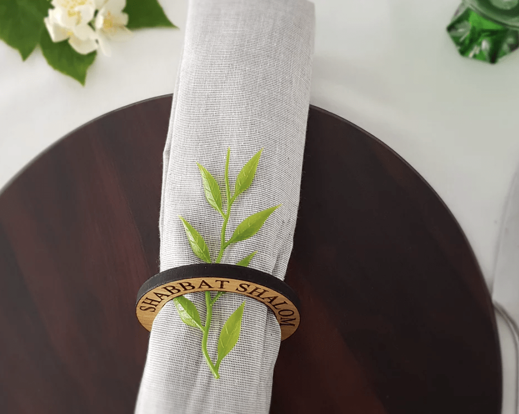 Danke Judaica - Shabbat Shalom Oak Napkin Rings - Set of 4 - ModernTribe