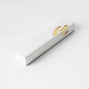 Yahalomis Mezuzahs White Small Ceramic Mezuzah Case with Gold by Yahalomis - (Choice of Color)