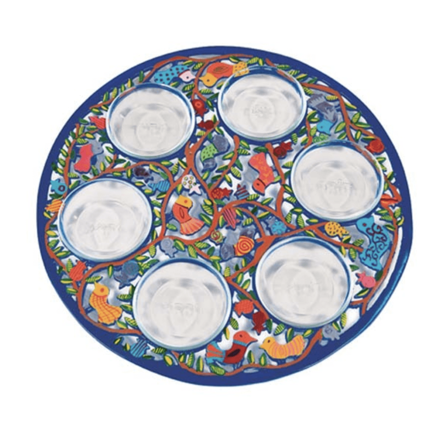 Yair Emanuel Seder Plates Default Hand-Painted Aluminum Birds Seder Plate by Yair Emanuel