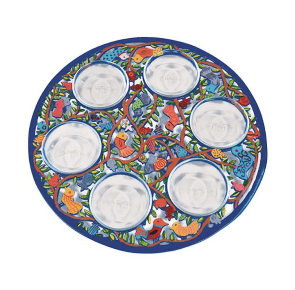 Yair Emanuel Seder Plates Default Hand-Painted Aluminum Birds Seder Plate by Yair Emanuel