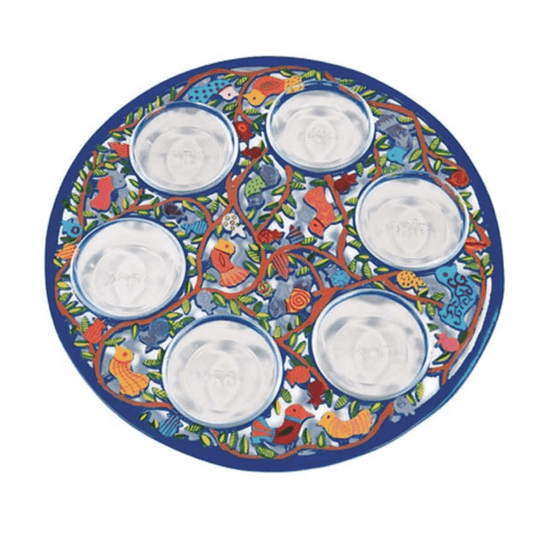 Hand-Painted Aluminum Birds Seder Plate by Yair Emanuel