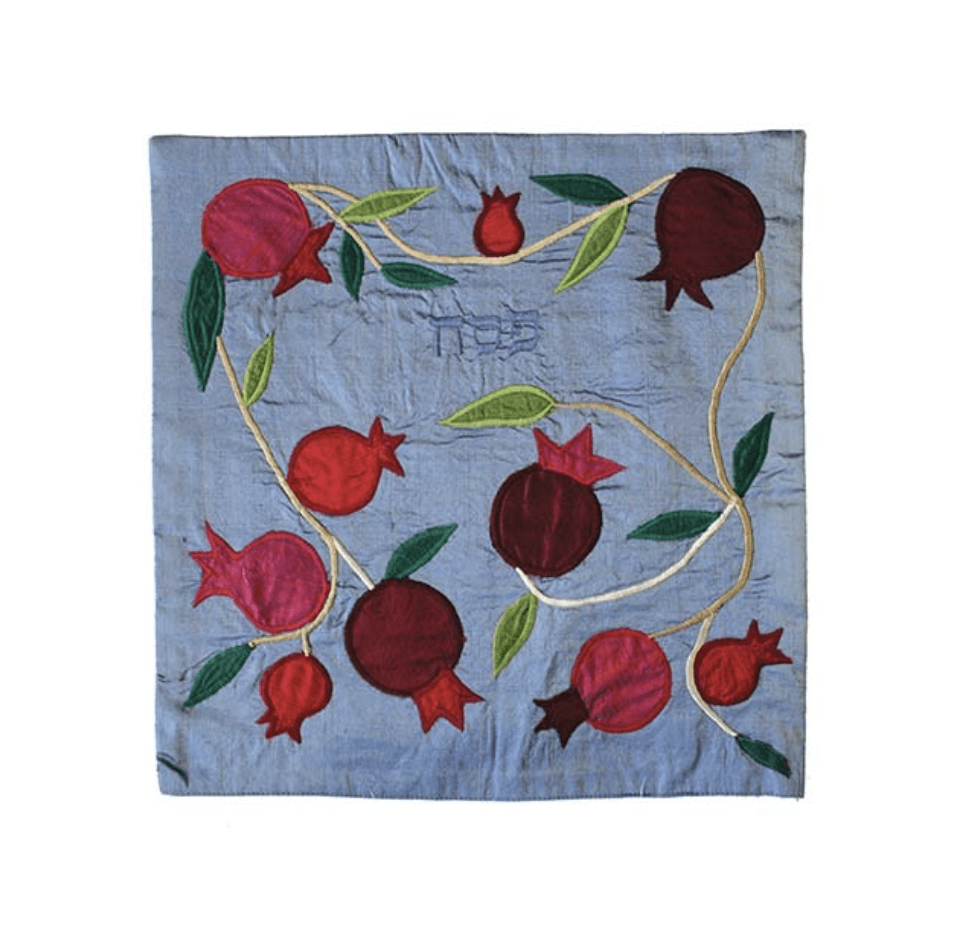 Yair Emanuel - Pomegranate Appliquéd Matzah Cover in Blue by Yair Emanuel - ModernTribe