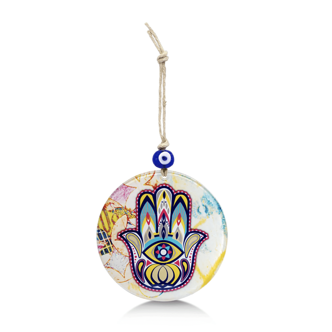 Alef Bet - Abstract Hamsa Glass Wall Hanging with Evil Eye - ModernTribe
