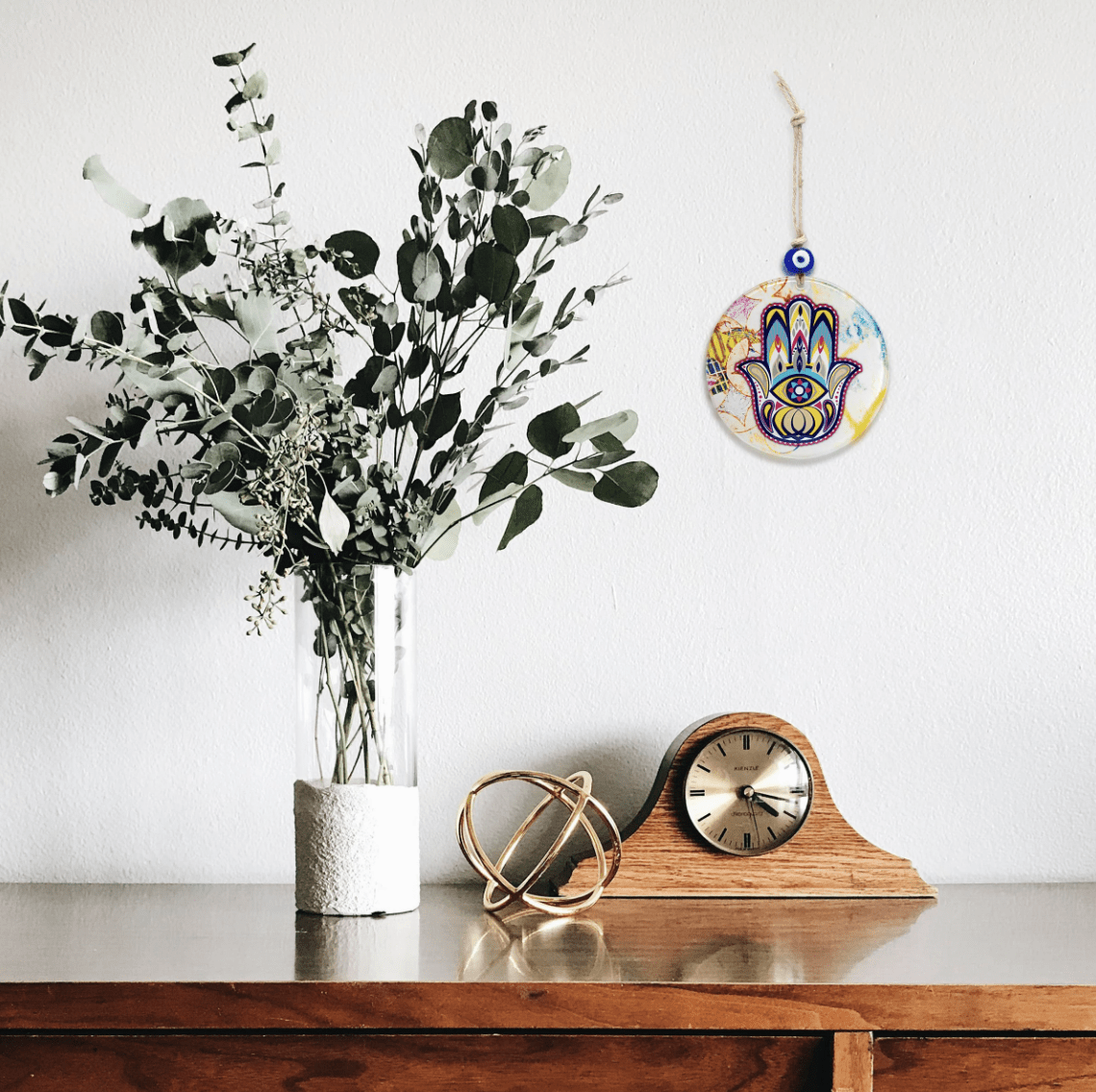 Alef Bet - Abstract Hamsa Glass Wall Hanging with Evil Eye - ModernTribe