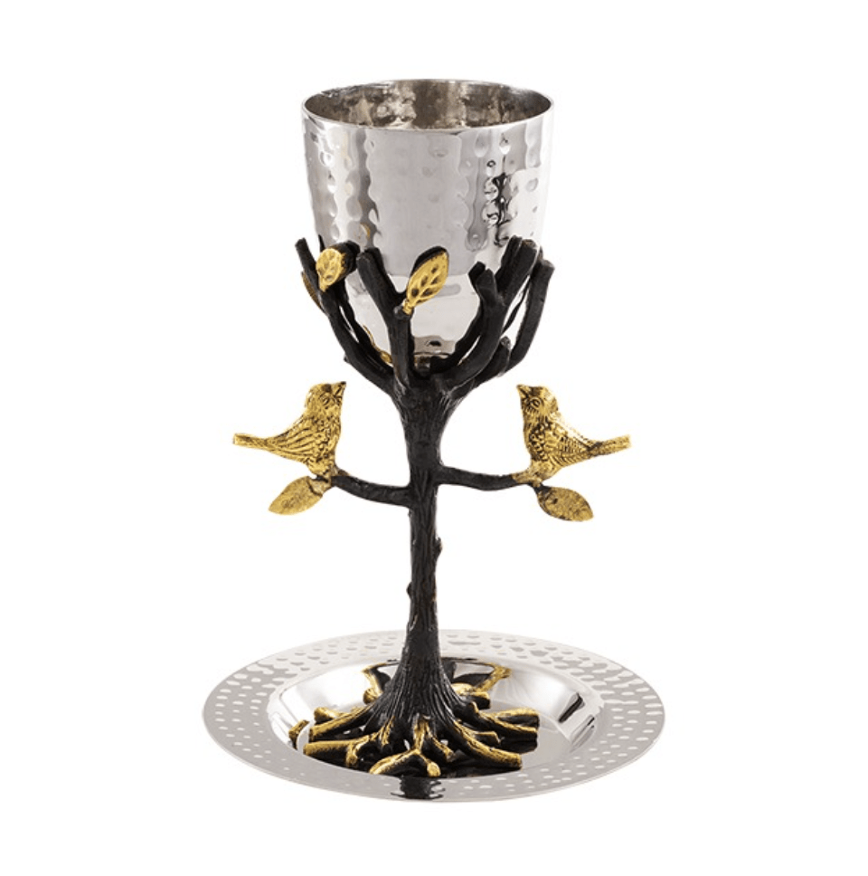 Yair Emanuel - Tall Stainless Steel Tree of Life Kiddush Cup and Dish by Yair Emanuel - ModernTribe