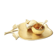 Classic Touch Decor Honey Dishes Large Apple Shaped Dish with Removable Honey Jar - Gold
