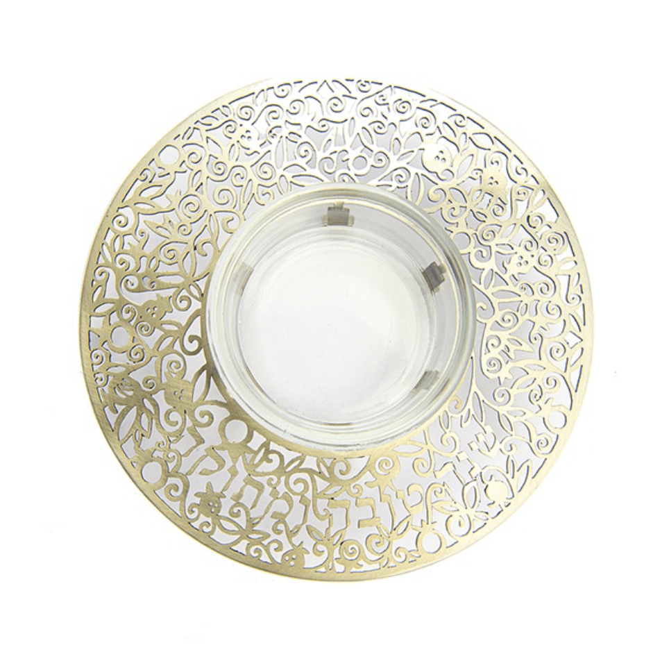 Yair Emanuel Honey Dishes Glass and Metal Cutout Honey Dish by Yair Emanuel - Brass