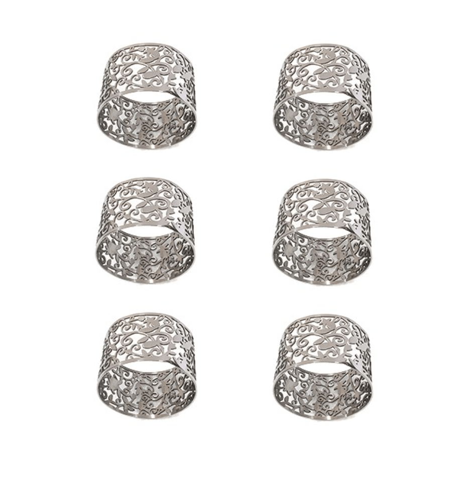 Yair Emanuel - Pomegranate Napkin Rings by Yair Emanuel - Set of 6, Silver - ModernTribe