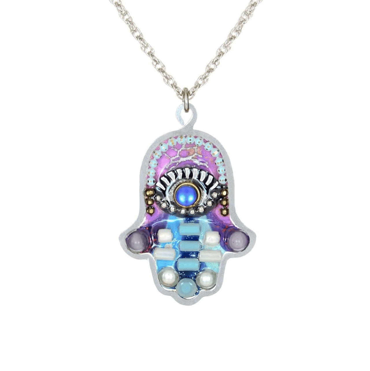 Seeka - Seeka Blue and Purple Hamsa Necklace - ModernTribe