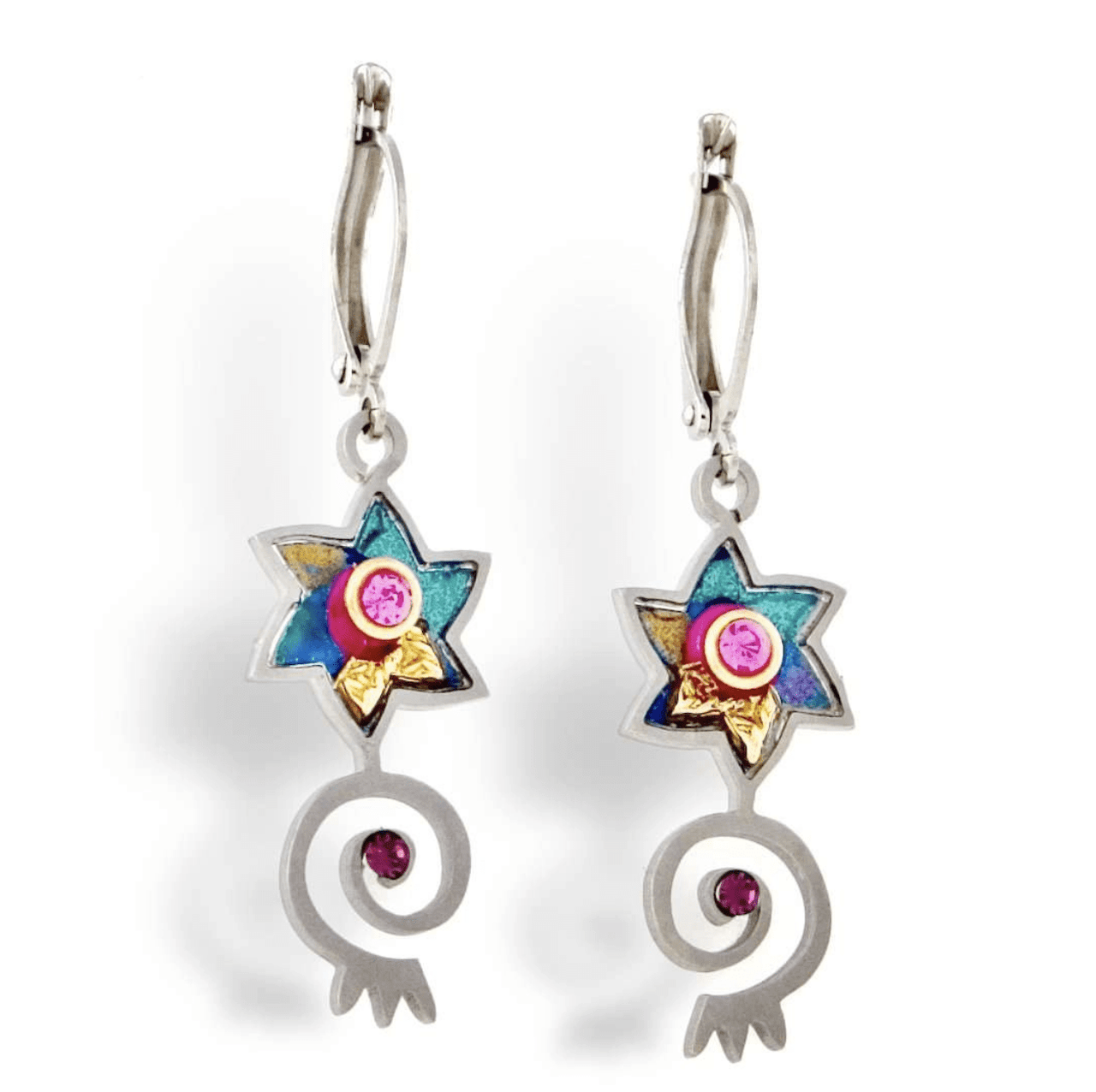 Seeka Earrings Steel Seeka Star of David and Pomegranate Earrings